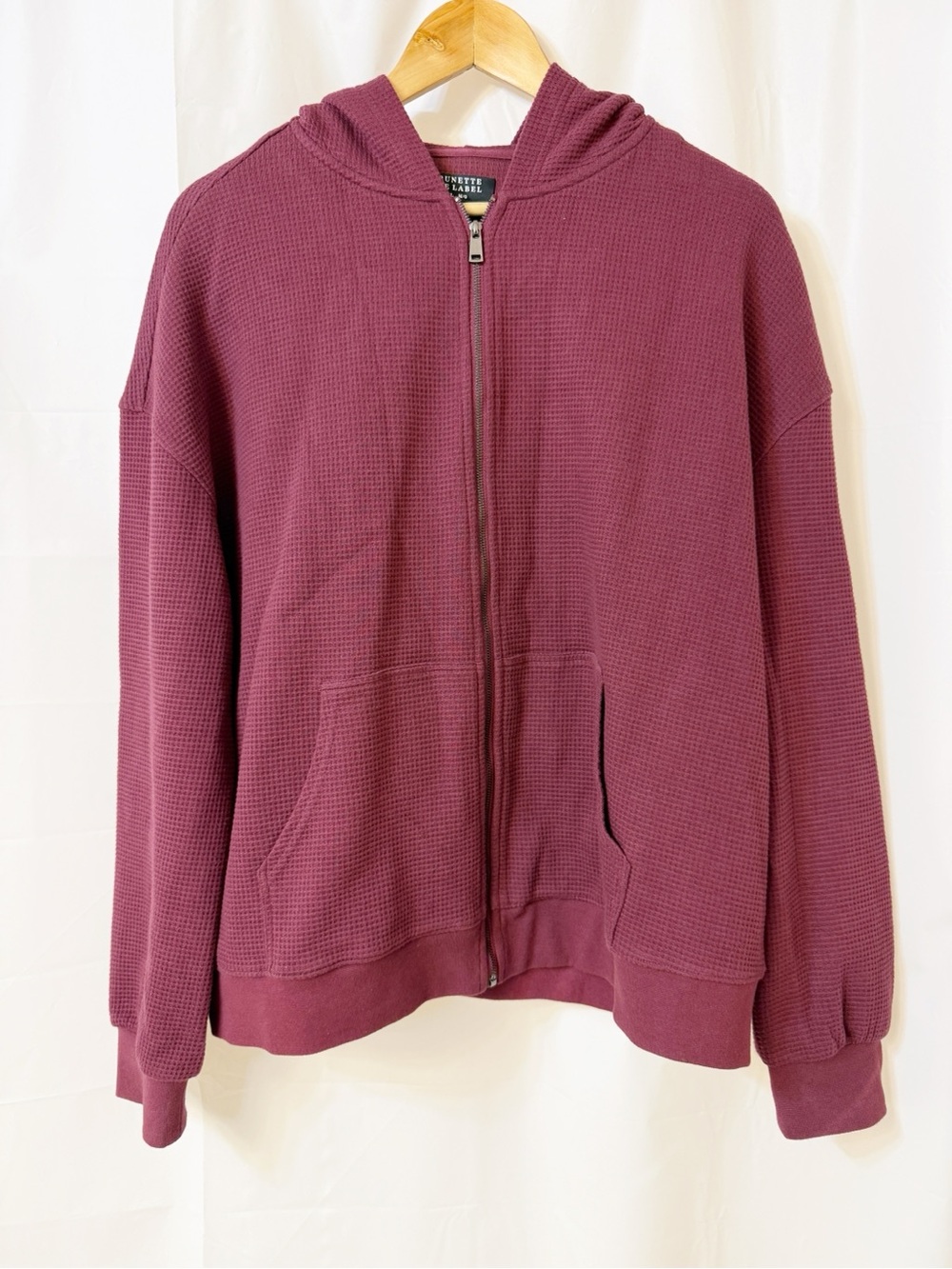 Brunette The Label Waffle Full Zip Hoodie Burgundy Medium Large